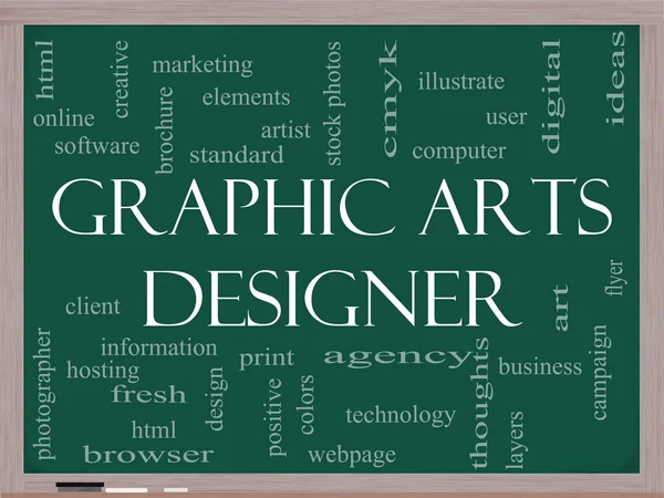 Graphic Arts Designer Word Cloud Concept sur un tableau noir — Photo