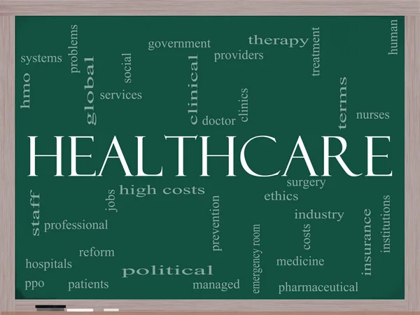 Healthcare word cloud on blackboard — Stock Photo, Image