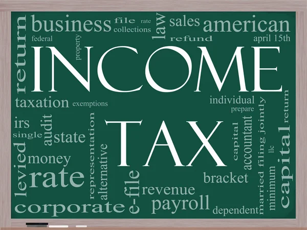 Inkomstenbelasting woord wolk concept op een schoolbord — Stockfoto