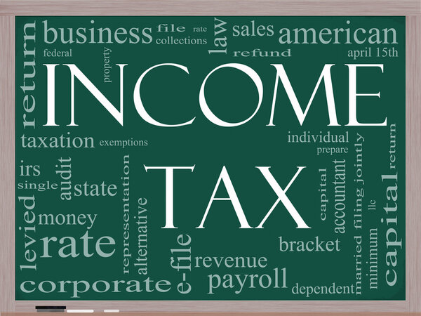 Income Tax Word Cloud concept on a Blackboard
