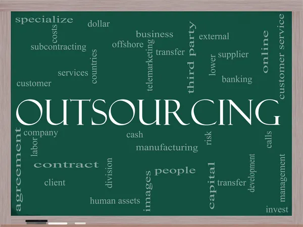 Outsourcing chmura słowa na tablicy — Zdjęcie stockowe