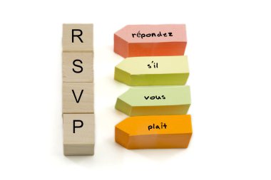 RSVP on wooden blocks and sticky notes clipart