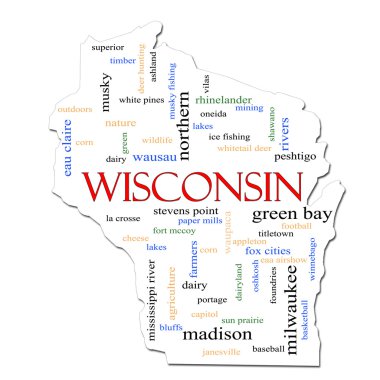 Wisconsin Map Word Cloud Concept clipart