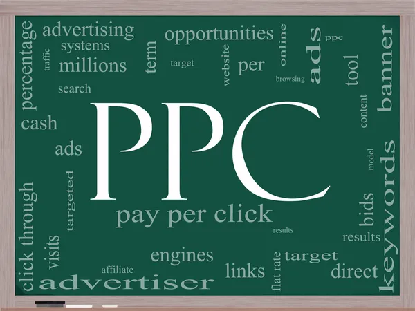 PPC Pay Per Click word cloud sulla lavagna — Foto Stock