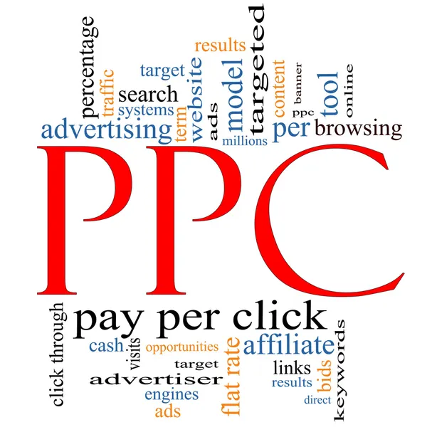 PPC Pay Per Click nube de palabras —  Fotos de Stock