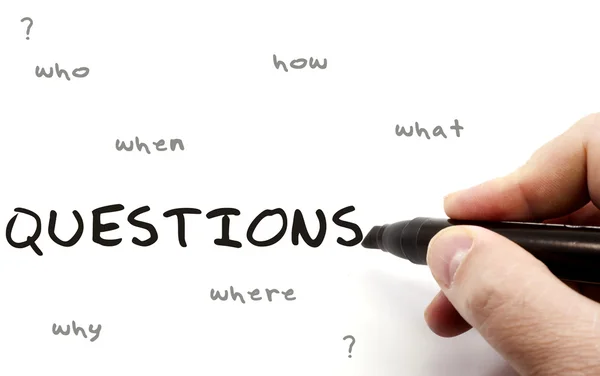 Questions of Six on Dry Erase Board — Stock Photo, Image