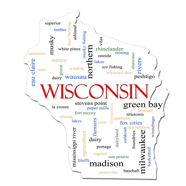 Wisconsin mapa slovo mrak koncepce — Stock fotografie