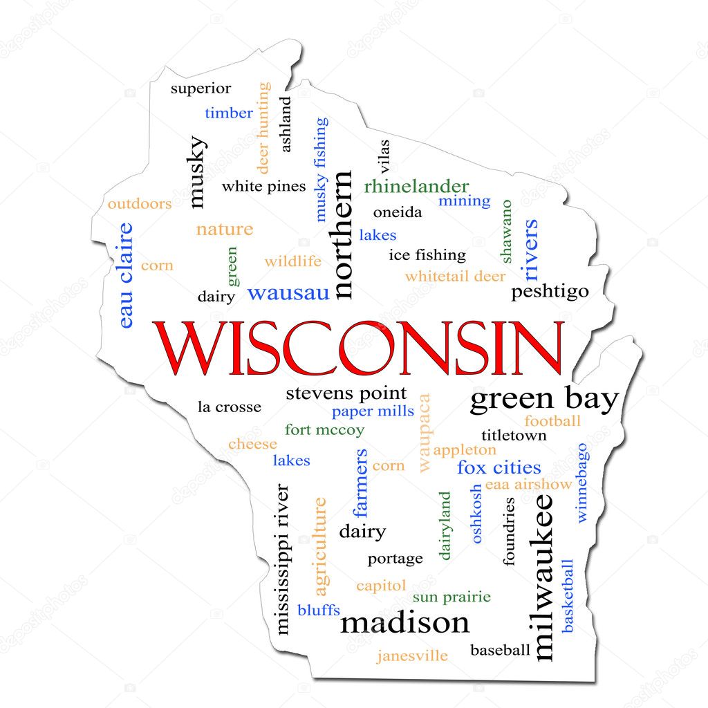 Wisconsin Map Word Cloud Concept
