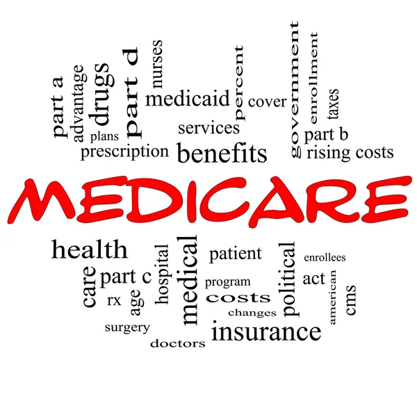 Concepto de Medicare Word Cloud en Red Caps —  Fotos de Stock