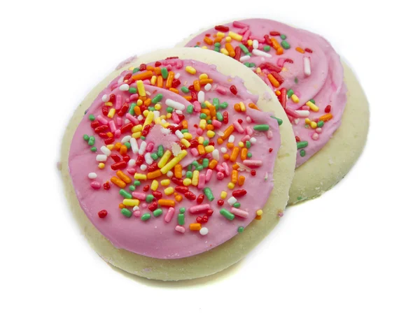 Two pink and sprinkles sugar cookies — Stock Photo, Image
