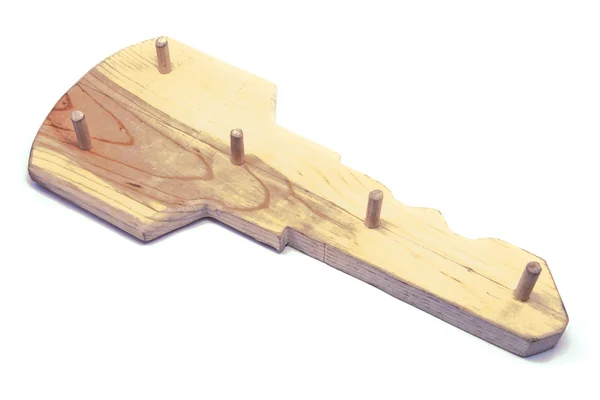 Porta-chaves em forma de chave de madeira — Fotografia de Stock