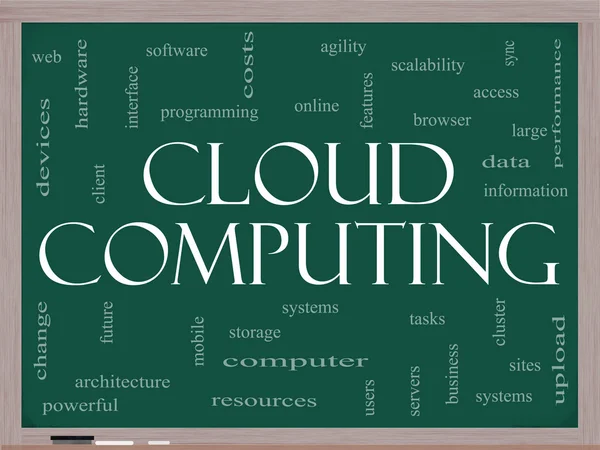 Cloud computing ordet moln koncept på en svart tavla — Stockfoto