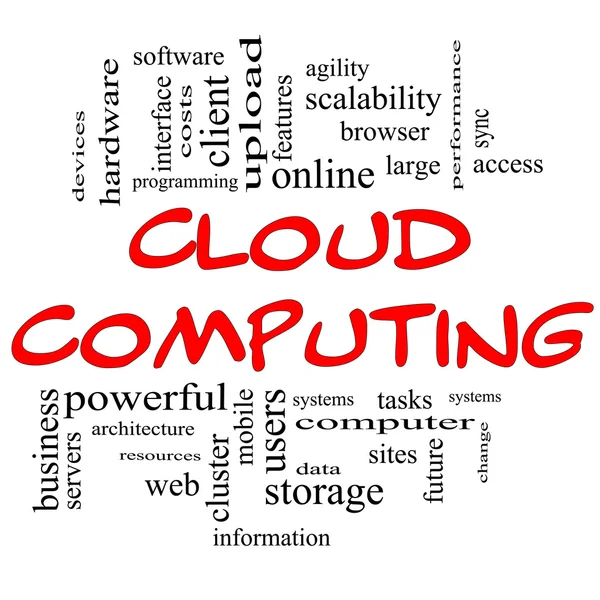 Cloud computing ordet moln koncept i röda & svart — Stockfoto