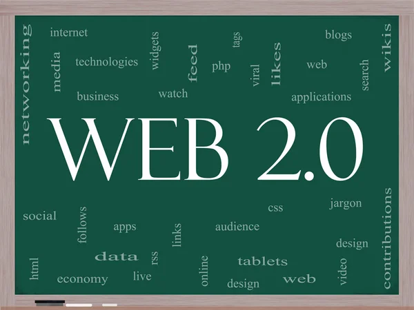 Web 2.0 woord wolk concept op een schoolbord — Stockfoto