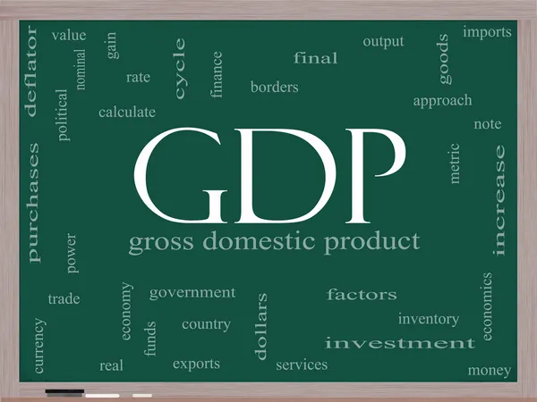 Conceito de nuvem do Word do PIB em um quadro negro — Fotografia de Stock