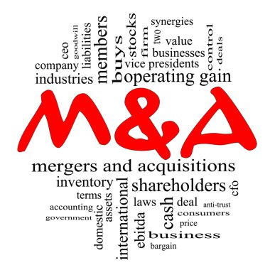 M & A (Mergers and Acquisitions) Word Cloud Concept in Red & Black clipart