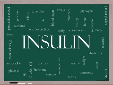 Insulin Word Cloud Concept on a Blackboard clipart
