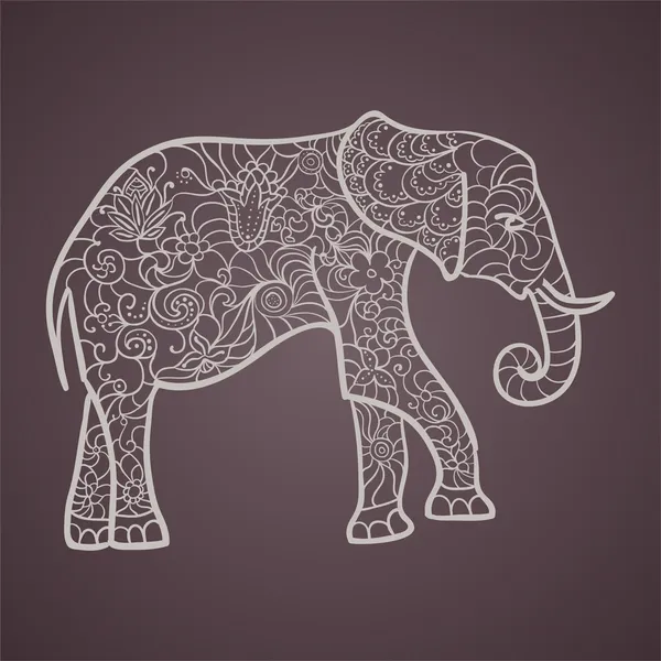 Elefante con un patrón floral — Vector de stock