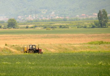 Bir tarlada traktör