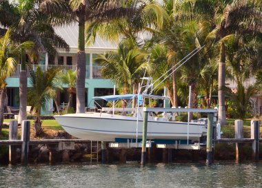 Waterfront home with boat clipart