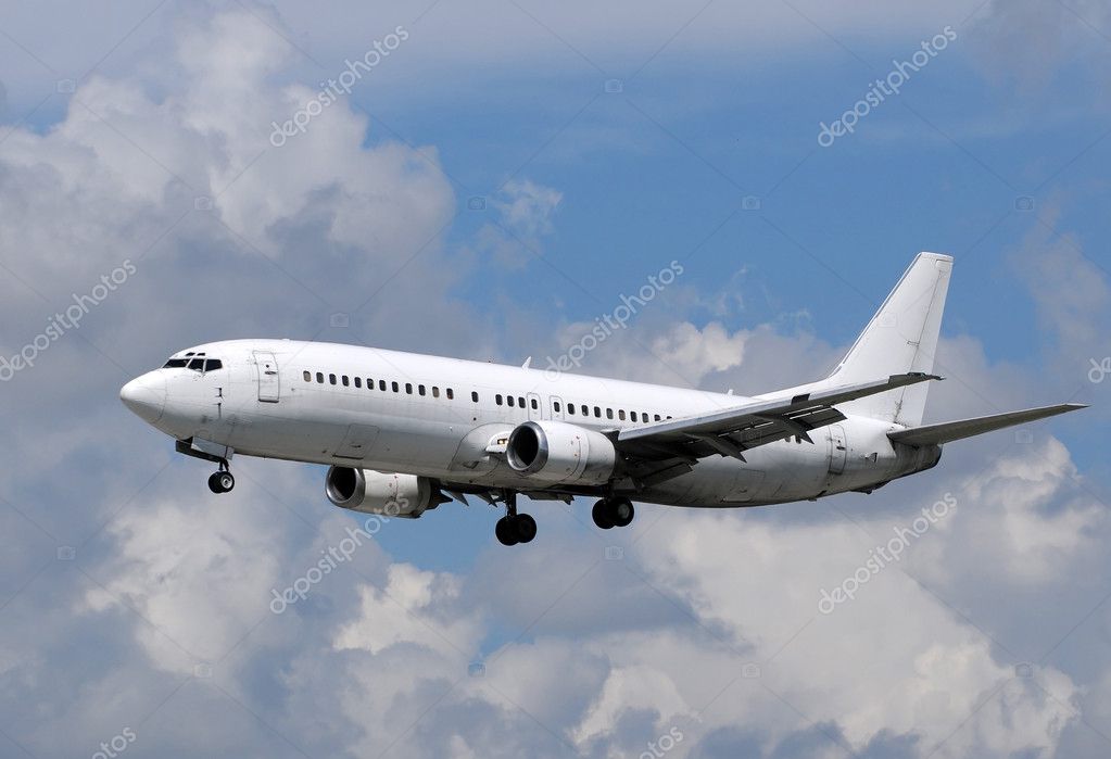 Unmarked passenger jet airplane in white color