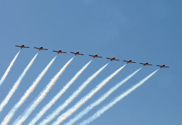 Jet airplanes in formation