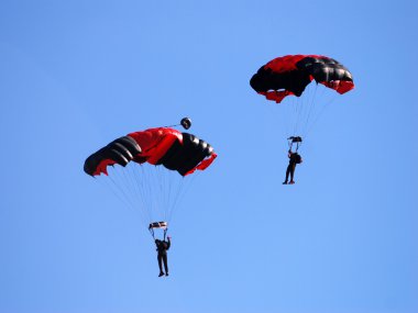 Skydivers descending clipart