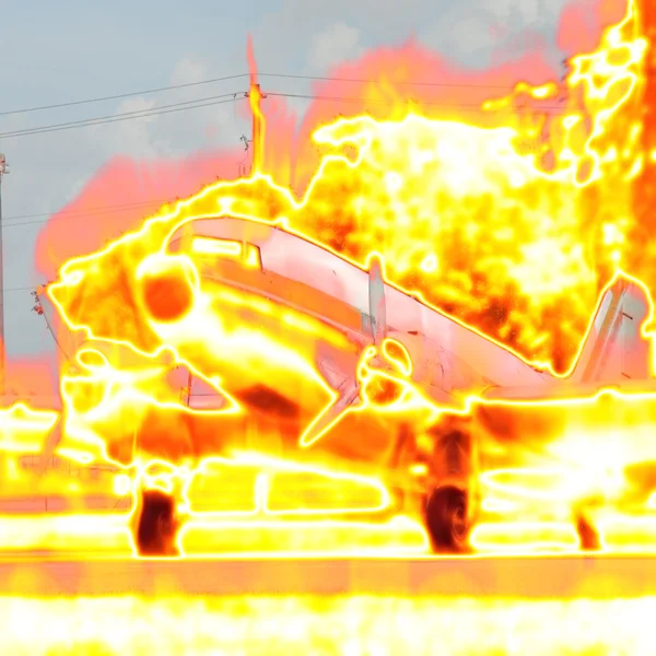 Plane on fire — Stock Photo, Image
