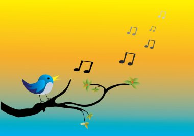 Bird singing on a branch clipart