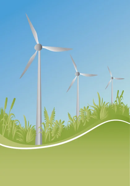 风力发电机组和植物 — 图库矢量图片