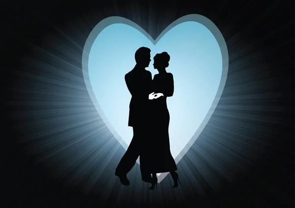 Couple in a heart with blue rays — Stock Photo, Image