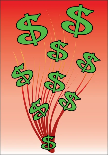 Dollars et tourbillons rouges — Image vectorielle