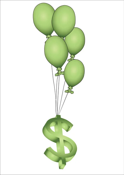Wiele zielonych balonów i 3d dolla — Wektor stockowy