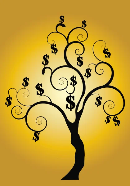Peníze strom na zlaté pozadí — Stockový vektor