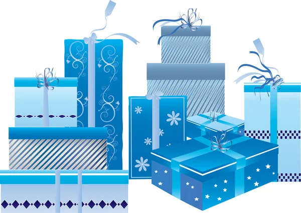 A set of blue gift boxes — Stock Vector