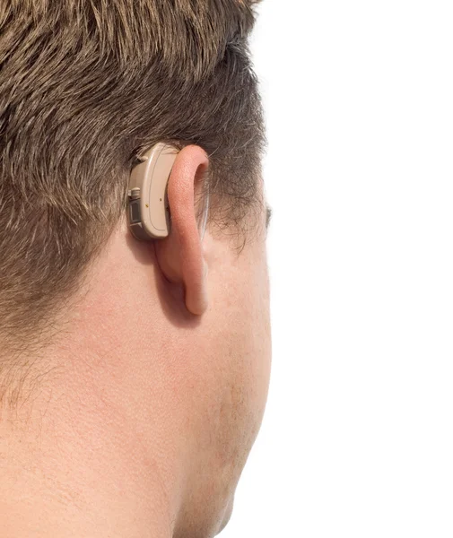 Primo piano dell'orecchio dell'uomo sordo . — Foto Stock