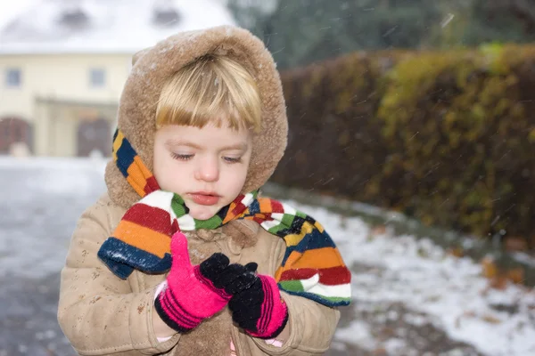 stock image Small cute girl wearing leather coat