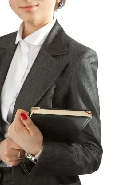 Busineswoman holds her personal organiser — Stock Photo, Image