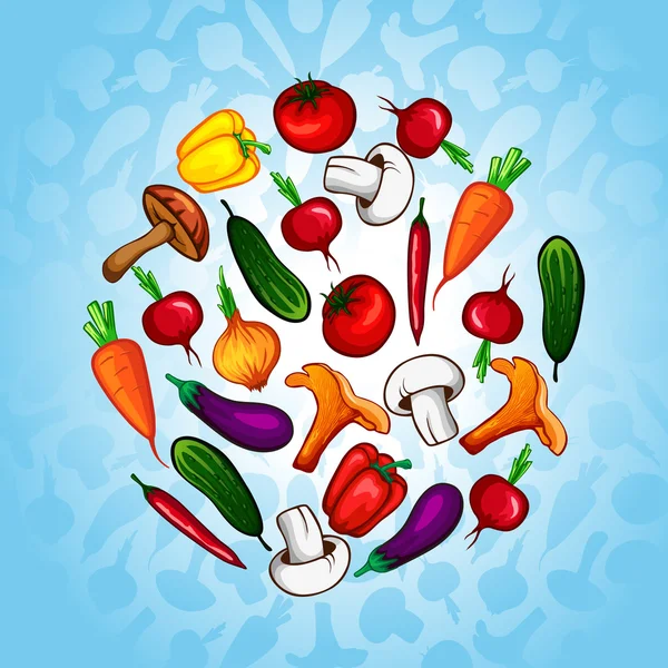 Vektor grönsaker i en cirkel — Stock vektor