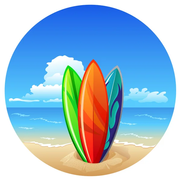 Planches de surf sur la plage — Image vectorielle