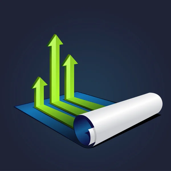 Rolo de ilustração vetorial de papel azul com gráfico ou diagrama com setas —  Vetores de Stock
