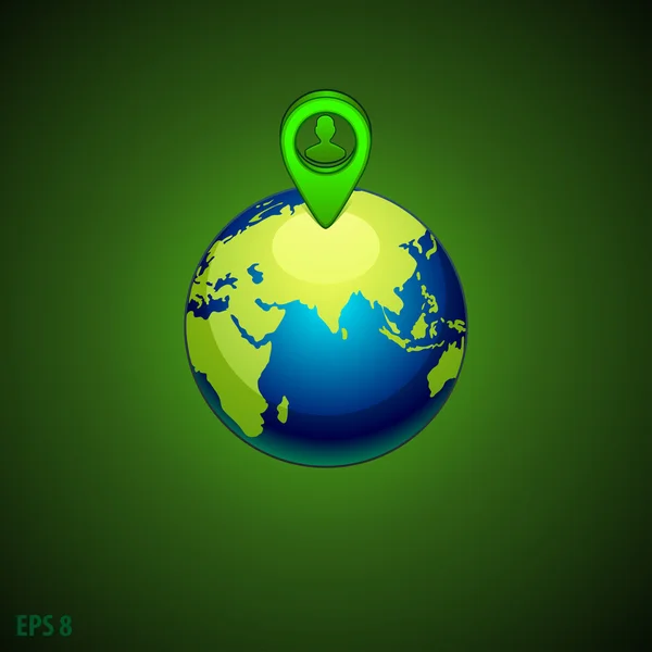 ピン位置人とベクトル図緑の地球 — ストックベクタ