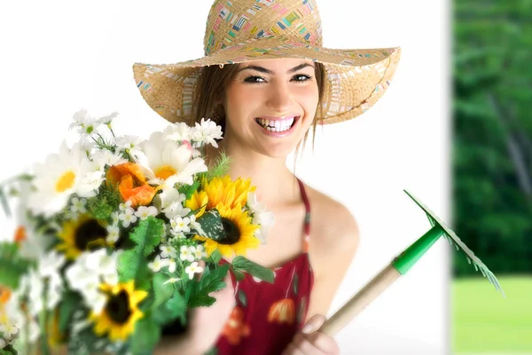 Retrato de niña jardinera — Foto de Stock