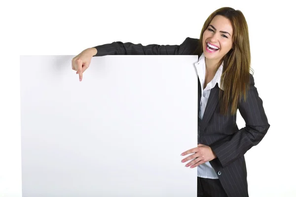 stock image Young woman with advertising panel