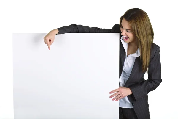 stock image Young woman with advertising panel