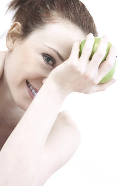 Mujer joven con manzana — Foto de Stock