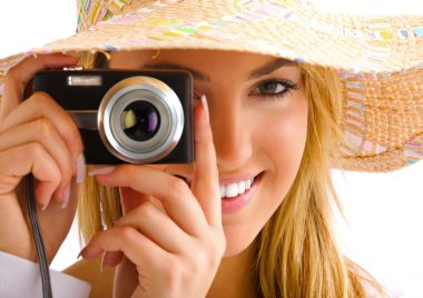 Blond girl portrait with camera clipart