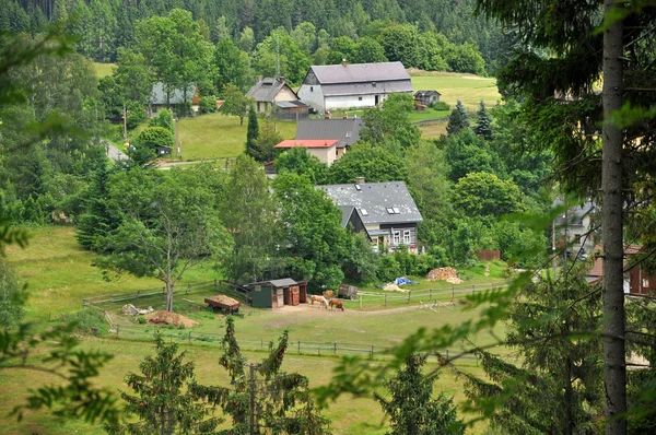 Jizera 山中の古いチェコ村 ロイヤリティフリーのストック写真
