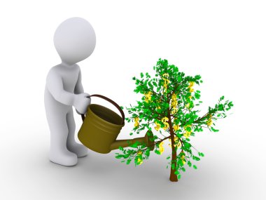 Person watering dollar tree clipart