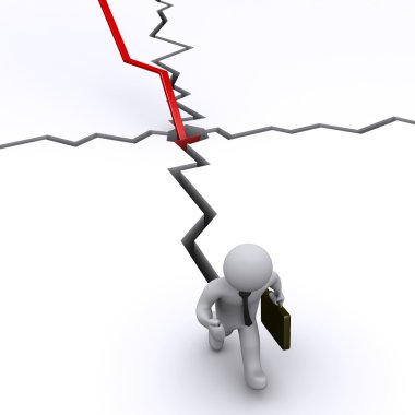 Businessman chased by crack from graph clipart